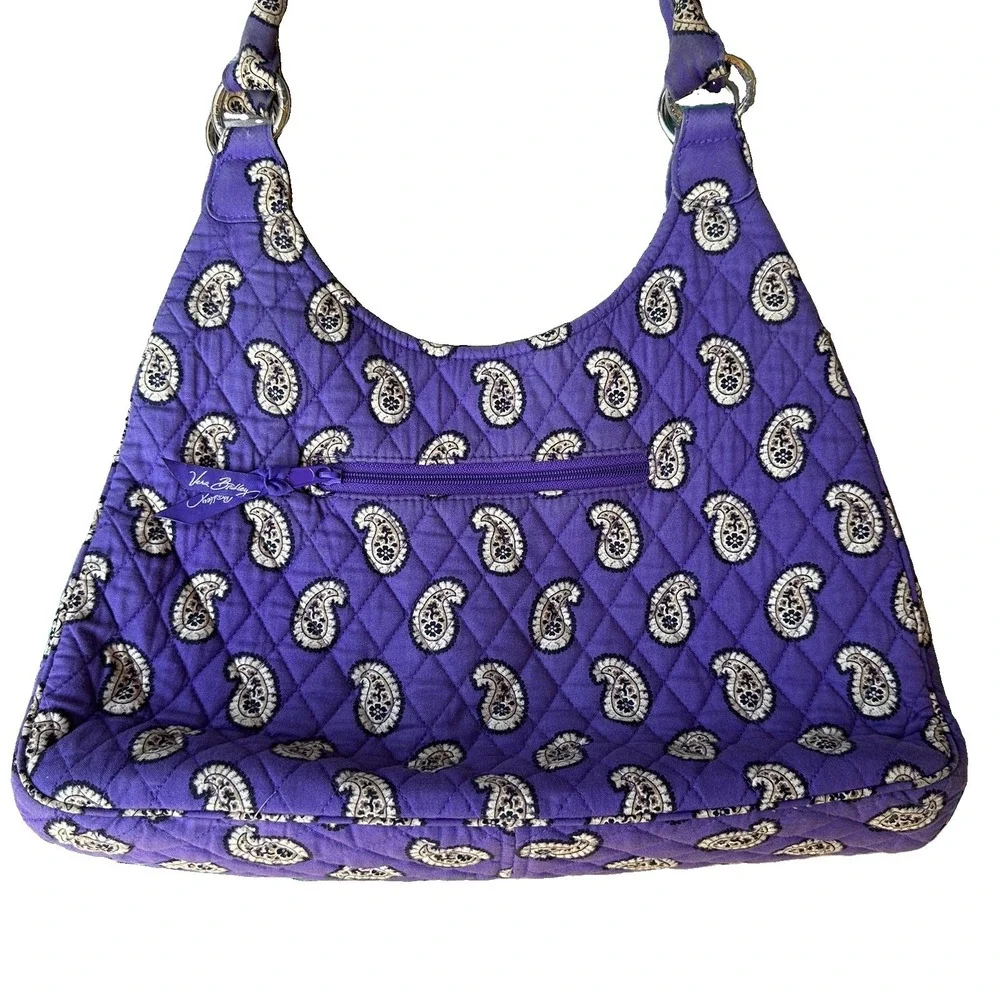 Vera Bradley Simply Violet Flower Paisley Shoulder Bag 15 Inch Hobo Zip Pocket
